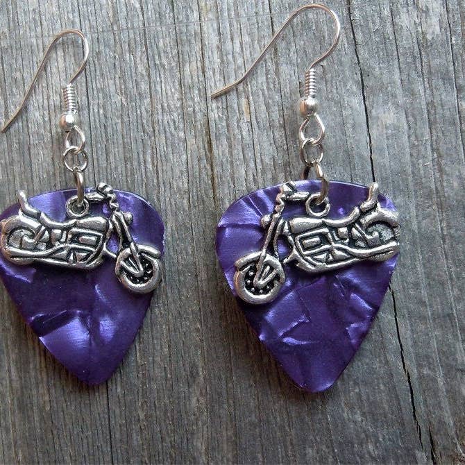 Simply Raevyn - Wholesale Dangle Earrings - Motorcycle Charm Guitar Pick Earrings8
