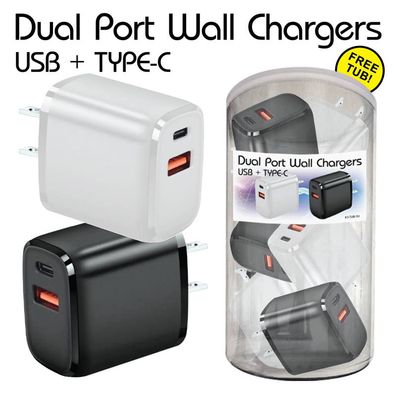 Deluxe Import Trading - Vendita all'ingrosso Sottopiatti - Caricatore da parete doppio ad alta velocità USB e display di tipo C da 36 pezzi0