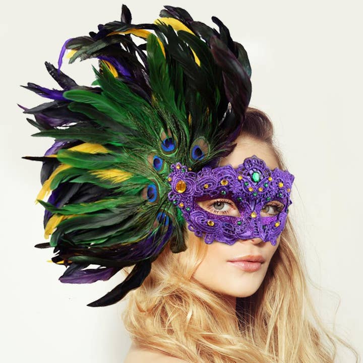 Sensibling Corp. - Wholesale Costume - Women's - Mardi Gras Masquerade Venetian Feather Mask