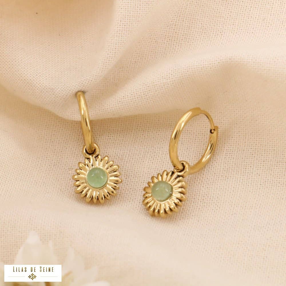 Lilas de Seine - Wholesale Hoop Earrings - Mini Creoles Steel Flower Pendants Mother-of-Pearl Stone 03250130