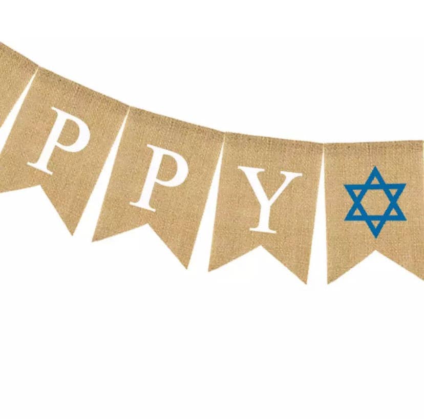Mensch Kippah - Wholesale Party Sign/Banner - Burlap Hanukkah Banner1