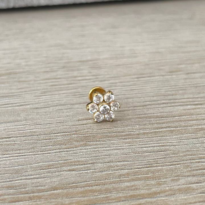 Elara Body Jewelry - Wholesale Stud/Post Earrings - Flat Back CZ Flower Stud Earring/Cartilage Piercing (16G | 6mm or 8mm | Surgical Steel | Gold or Rose Gold)2