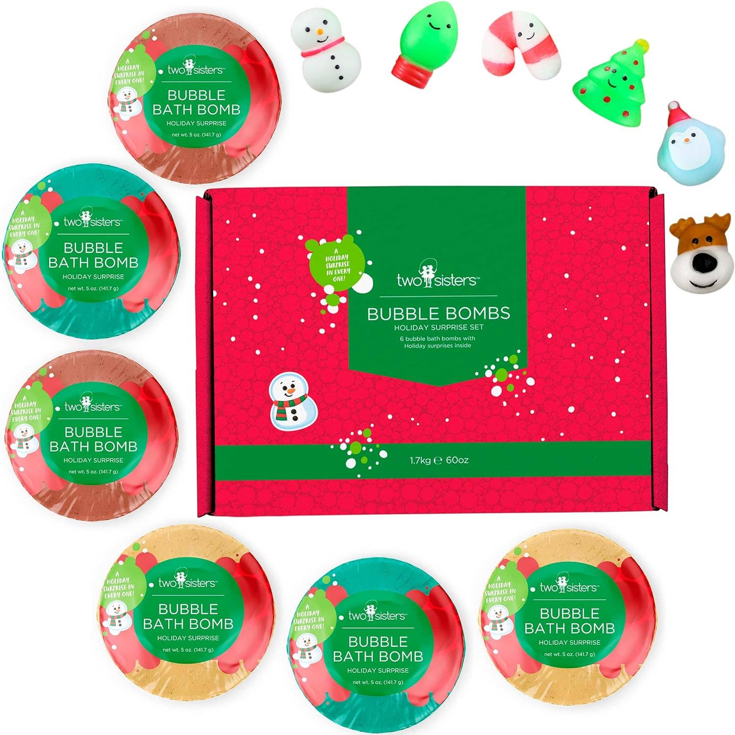 Two Sisters Spa - Wholesale Bath Bomb/Fizz - Christmas Bath Bombs for Kids (6 Pack)6