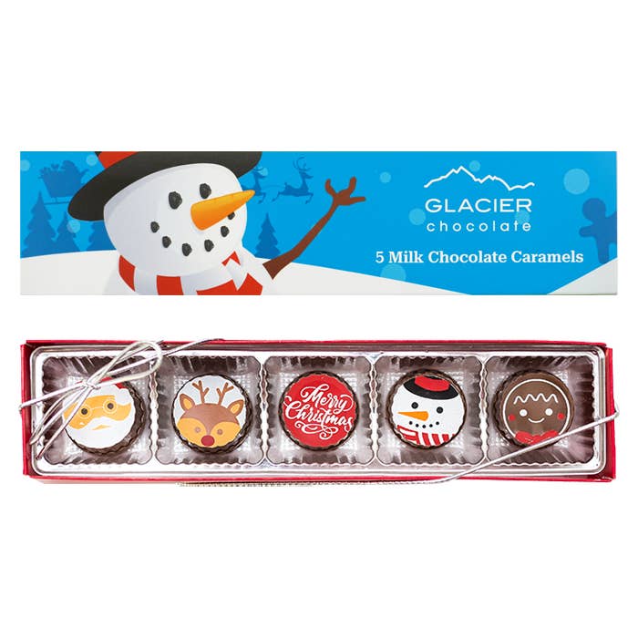 5 Piece Glacier Chocolate Santa and His Friends Box for wholesale by Glacier Chocolate