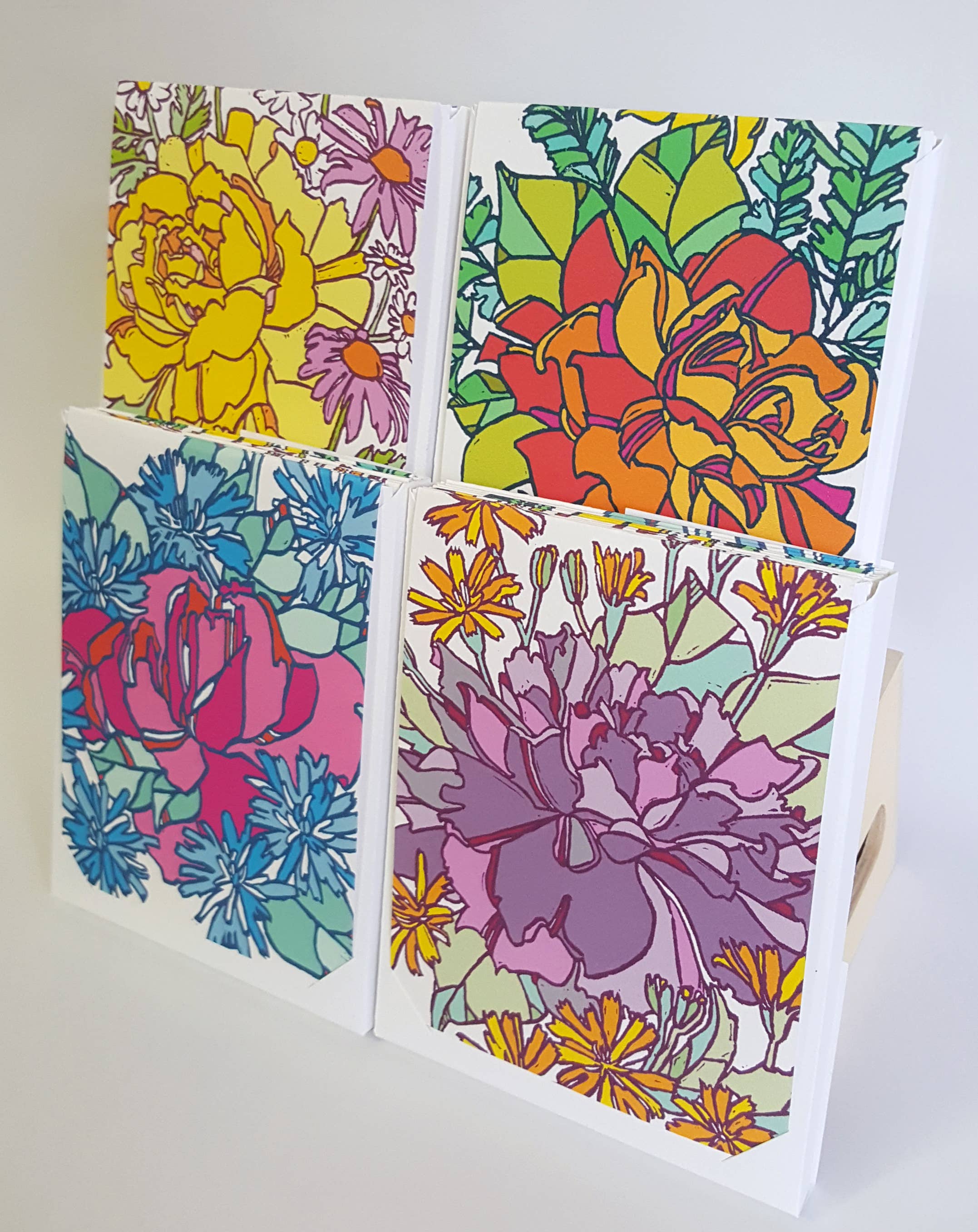Little Green - Wholesale Stationery/Notecard Set - Assorted Botanical Rose Blank Note Card Set of 8, Block Print Art Greeting Cards2