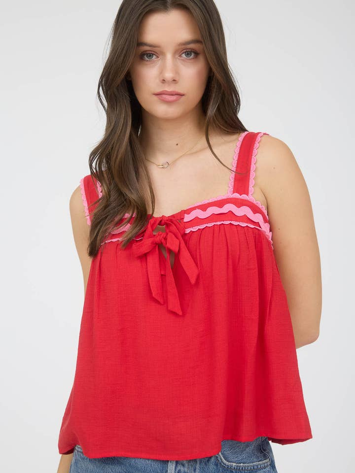 Blu Pepper - Vente Chemisier – femme - Blouse sans manches à bord ondulé avec fente avant et nœud15