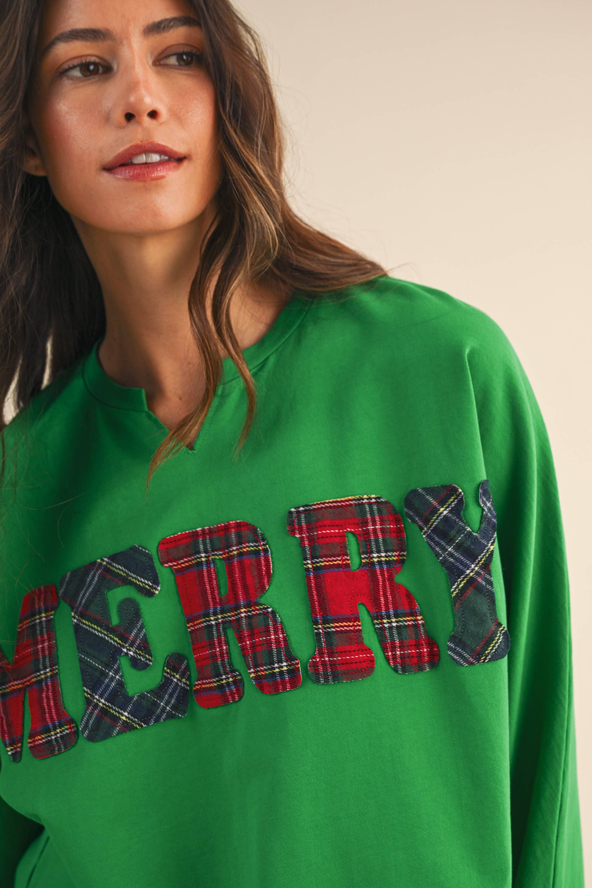 Vanilla Monkey - Wholesale Sweatshirt - Women's - Christmas Lettering Patch Mineral Washed Top3