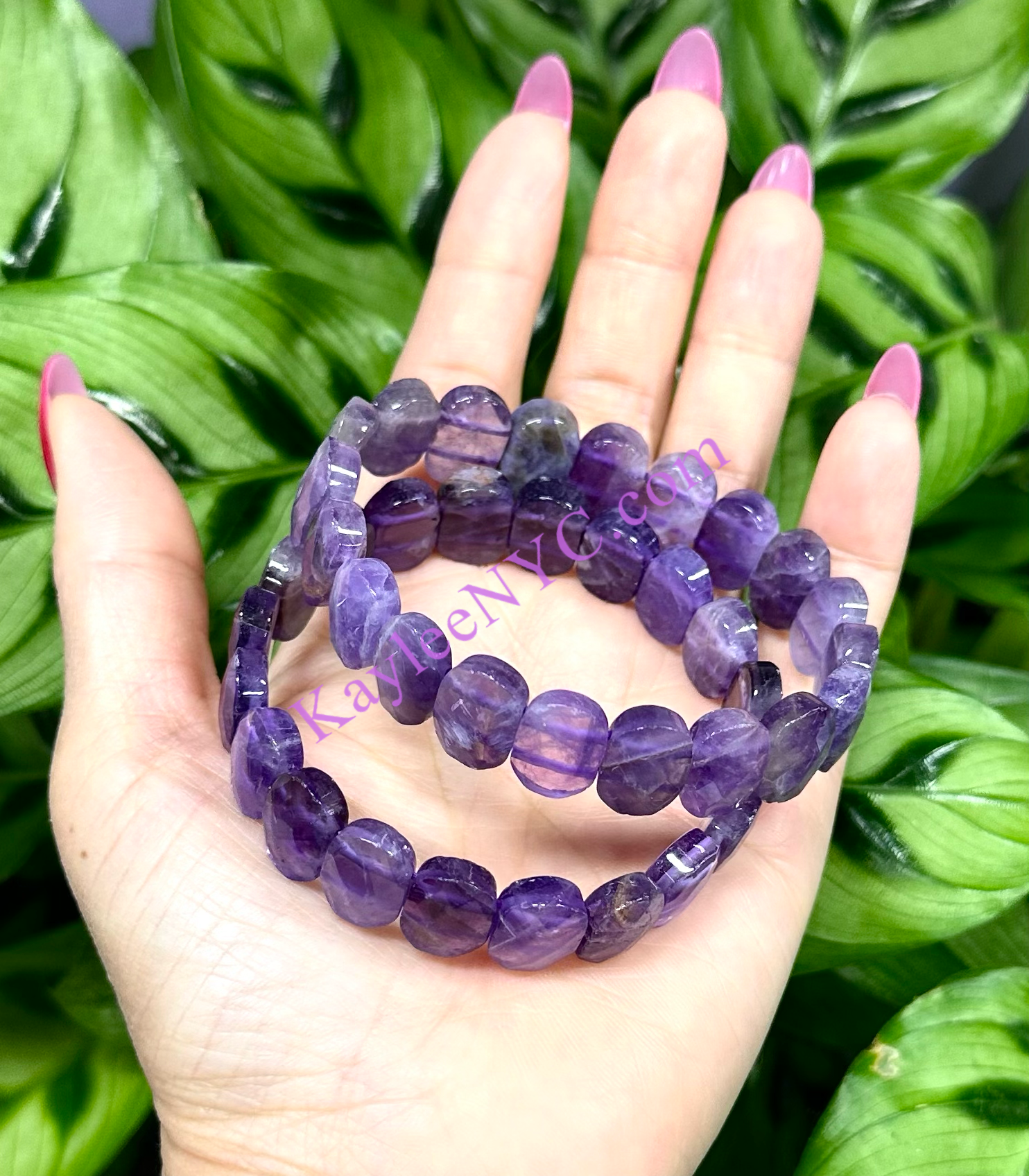 KayleeNYC - Wholesale Jewelry Set - 7.5” Natural Amethyst Faceted Stretch Bracelet 15mm3