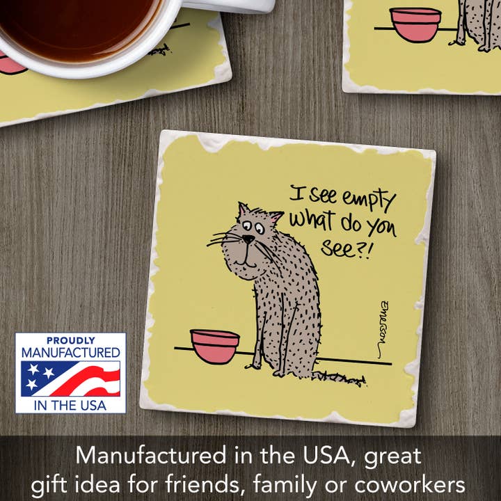 Conimar Promotions - Wholesale Coasters - "Empty Cat Bowl" Single Tumbled Tile Stone Coaster 6