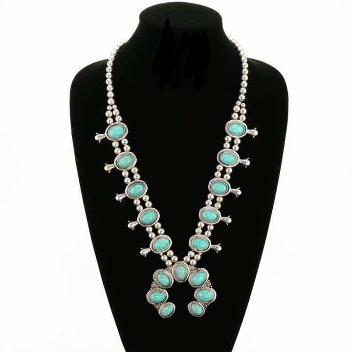 Boho Ranch Shop - Wholesale Pendant/Charm Necklace - Western Squash Blossom Opal Navajo Pearl Necklace2