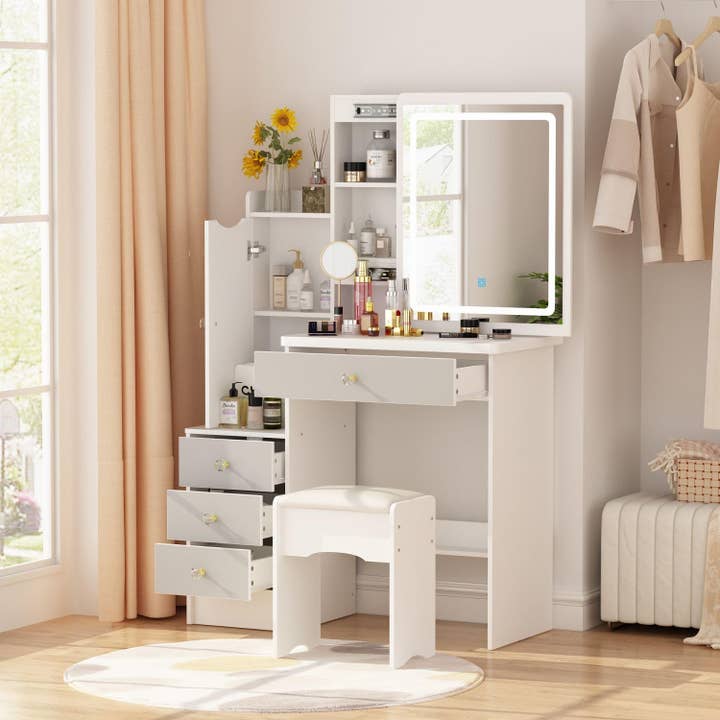 ShipItFurniture - Wholesale Vanity Mirror - White Makeup Vanity Desk With Lighted Mirror And Drawers