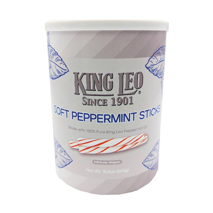 Boîte de bâtonnets de menthe poivrée douce King Leo, 15,5 oz, 12 unités pour la vente par Grandpa Joe's Candy Shop