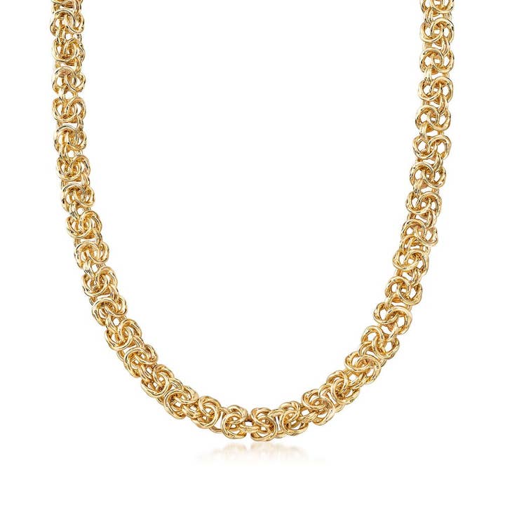 Collier Chaîne Épaisse Byzantine Classique Plaqué Or 14K pour la vente par Golden NYC Jewelry