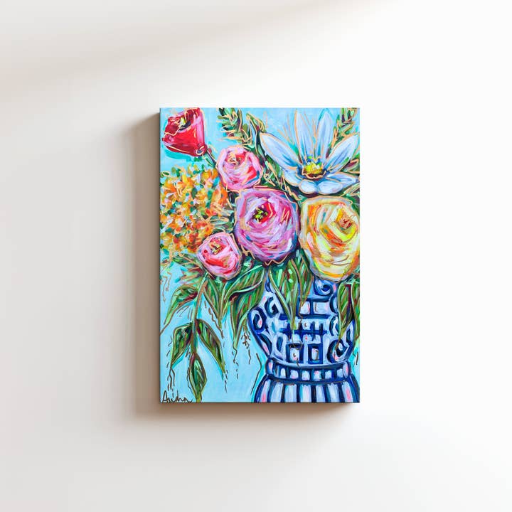 Audra Style - Wholesale Art Print - Ginger Jar Floral Canvas Print - Blue and White Flower Bouquet Art Painting1
