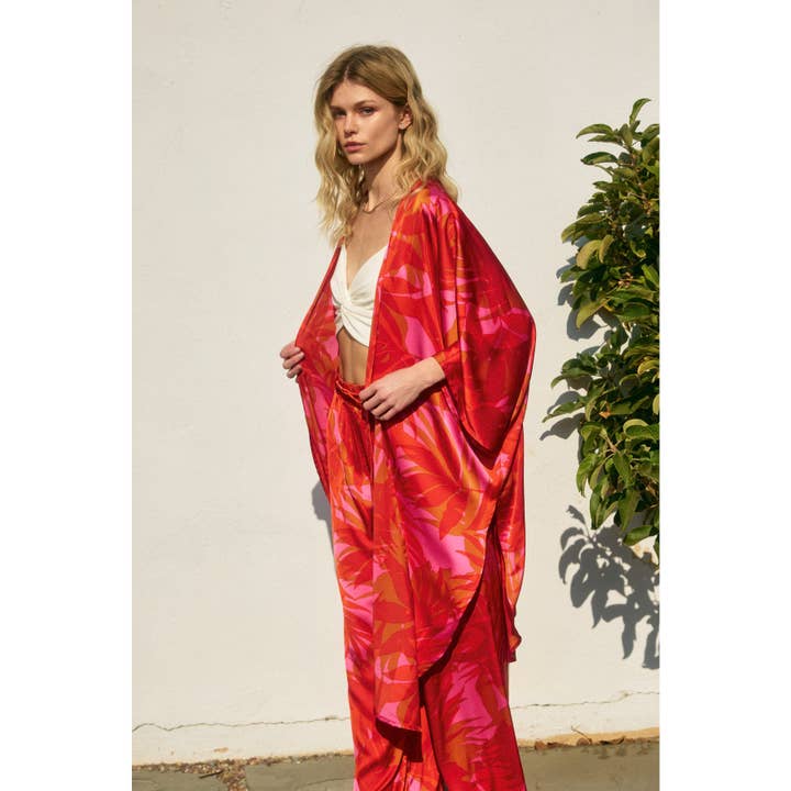 FLAME SCARLET Sunset Lover High Slits Kimono Duster (1) for wholesale on Faire