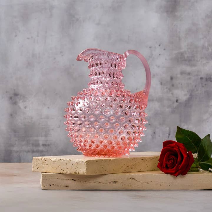 Maure Luxury Gifts - Wholesale Jug - Hobnail Glass Pitcher | Petal Pink | 2L | Vintage Jug1