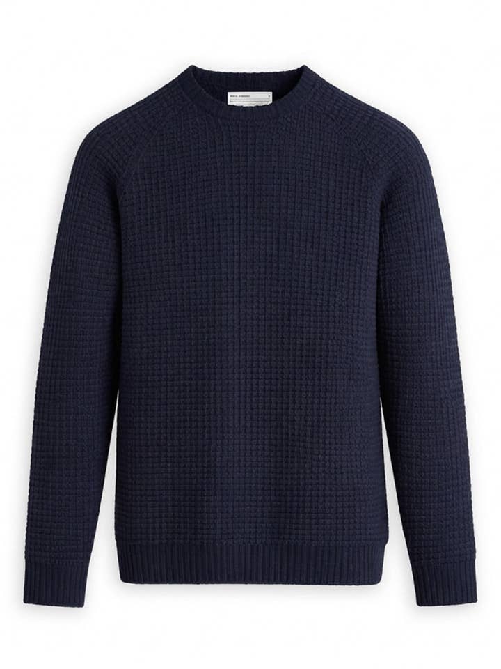 Herren Travel-Merino leichter Waffel-Rundhalspullover – Marineblau für den Großhandel von Ministry Of Supply