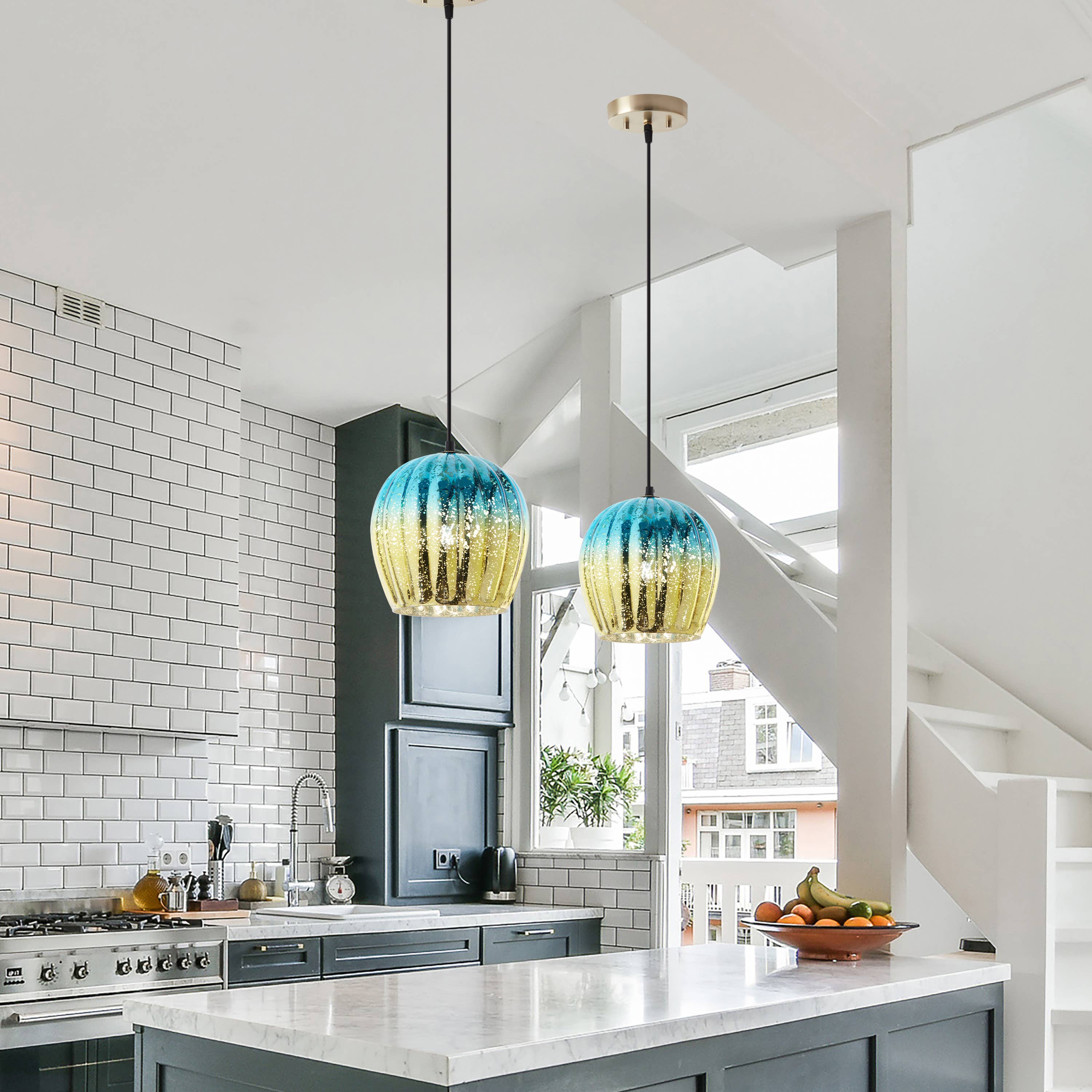 River of Goods - Wholesale Chandelier/Hanging Light - 9"W Gold Pendant with Teal & Gold Ombre Mercury Glass Shade4