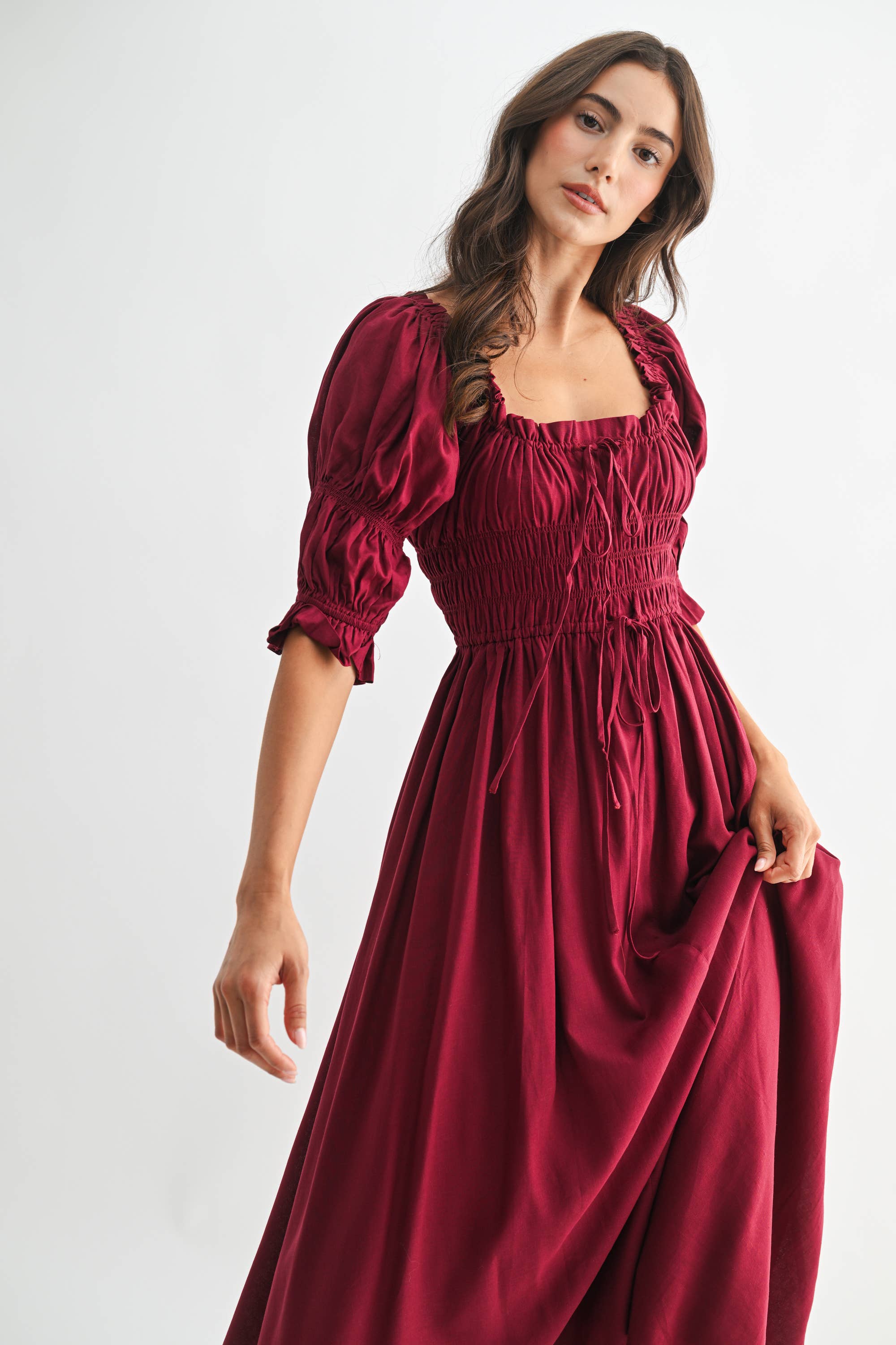 Camellia - Vente Robe – femme - ROBE MIDI ÉPAULES DÉNUDÉES SMOCKÉE AVEC JUPE PLISSÉE19