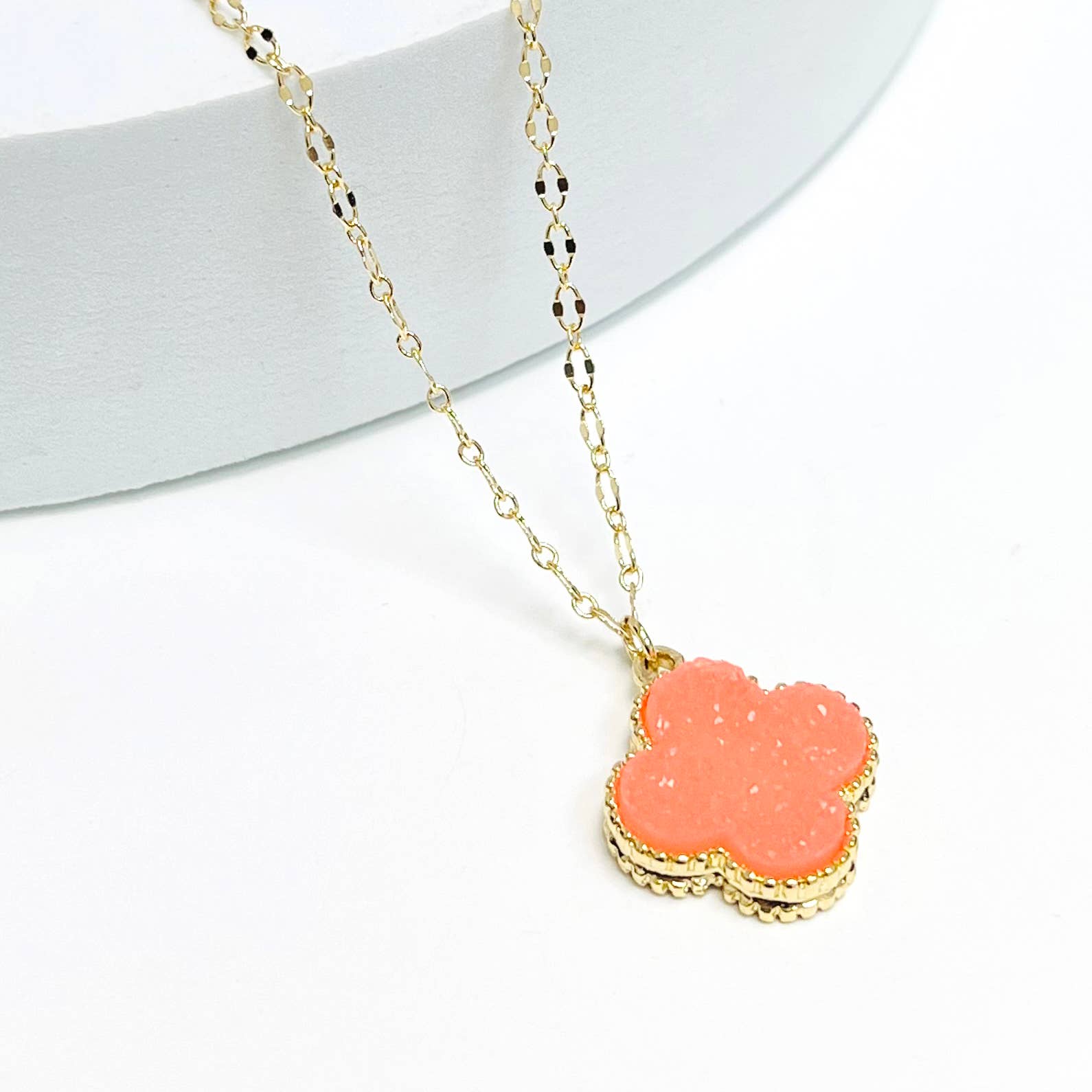 StarryNYC - Wholesale Pendant/Charm Necklace - Resin Druzy Clover Pendant Chain Necklace 1