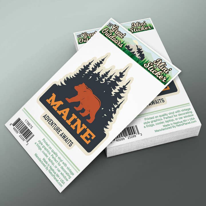 RetroPlanet - Wholesale Phone & Laptop Stickers - Maine Black Bear Pine Tree Silhouette Mini Sticker 20 ct