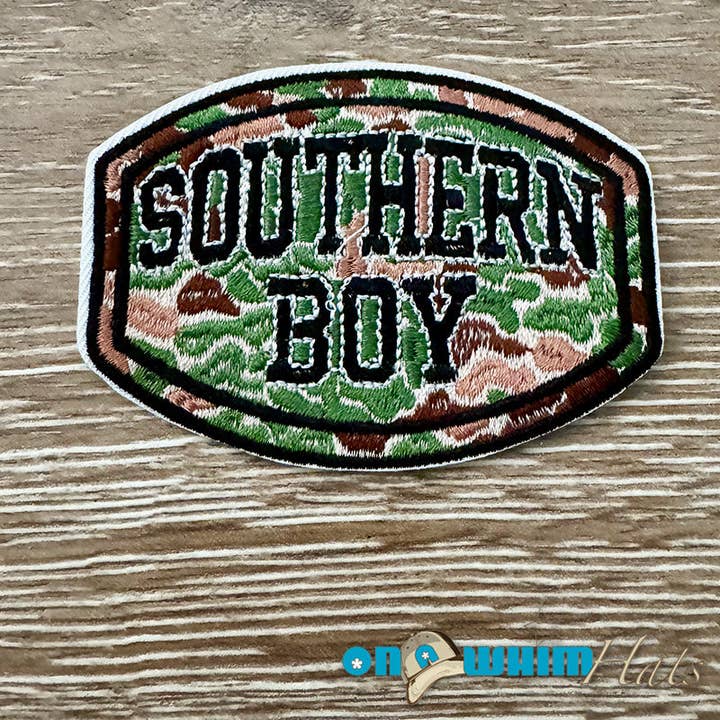 Southern Boy Embroidered Iron-On Patch for wholesale by On a Whim Hats