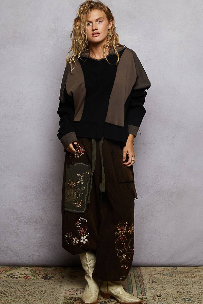 Pol Clothing - Wholesale Knit Top - Women's - Notched Neck Contrast Fabric Basic Long Sleeve Top SALE4