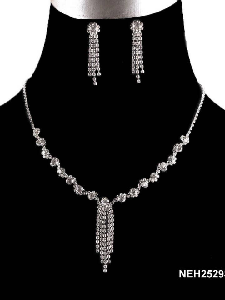 Rhinestone Tassel Lariat Necklace & Earring Set for wholesale by SP Sophia Collection
