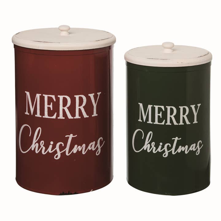 CLOSEOUT Metal Merry Container with Lid Set 2 for wholesale by Transpac