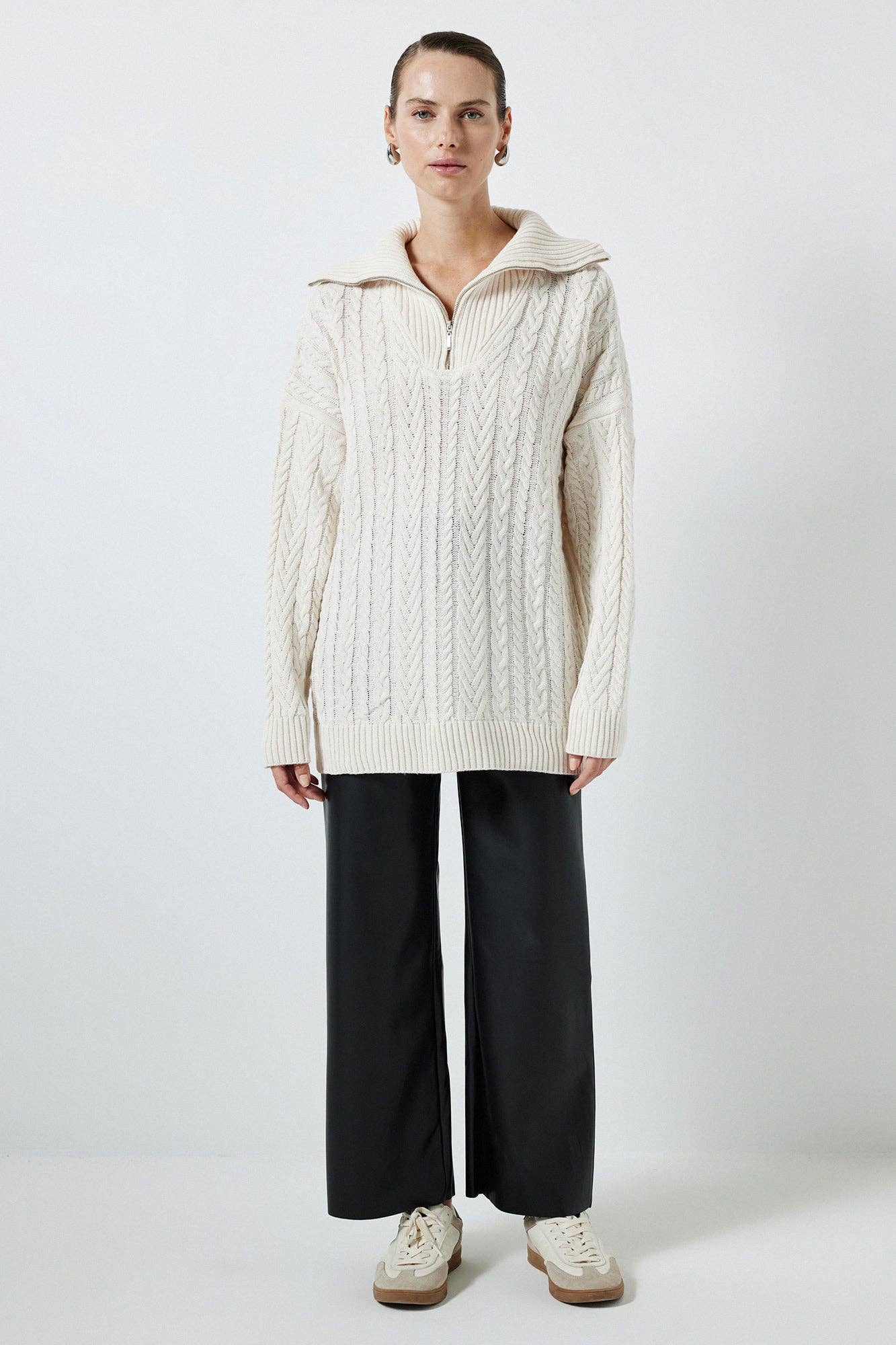 Cream KNIT SWEATER WINIT ZIPPER for wholesale on Faire1