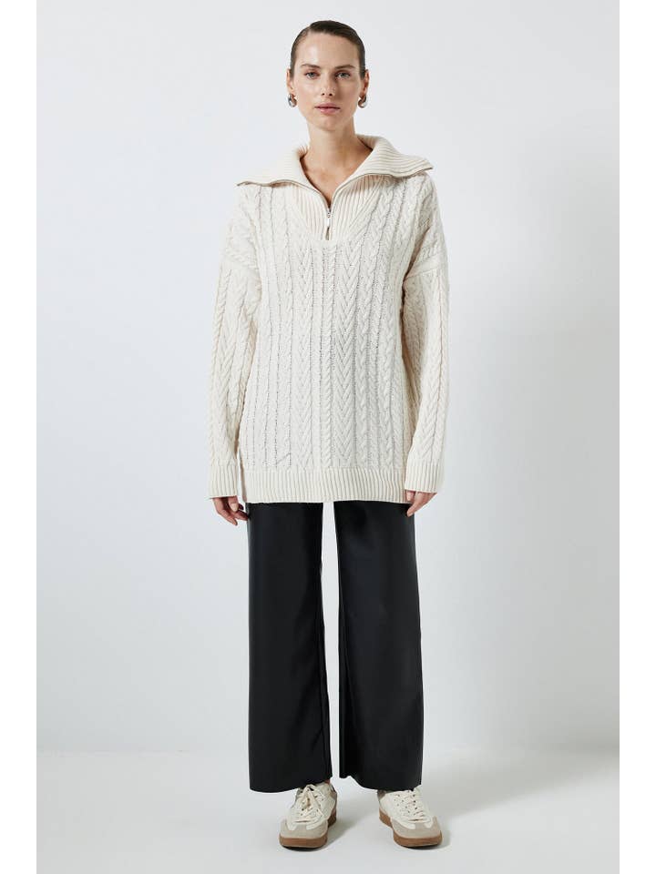 Cream KNIT SWEATER WINIT ZIPPER for wholesale on Faire1
