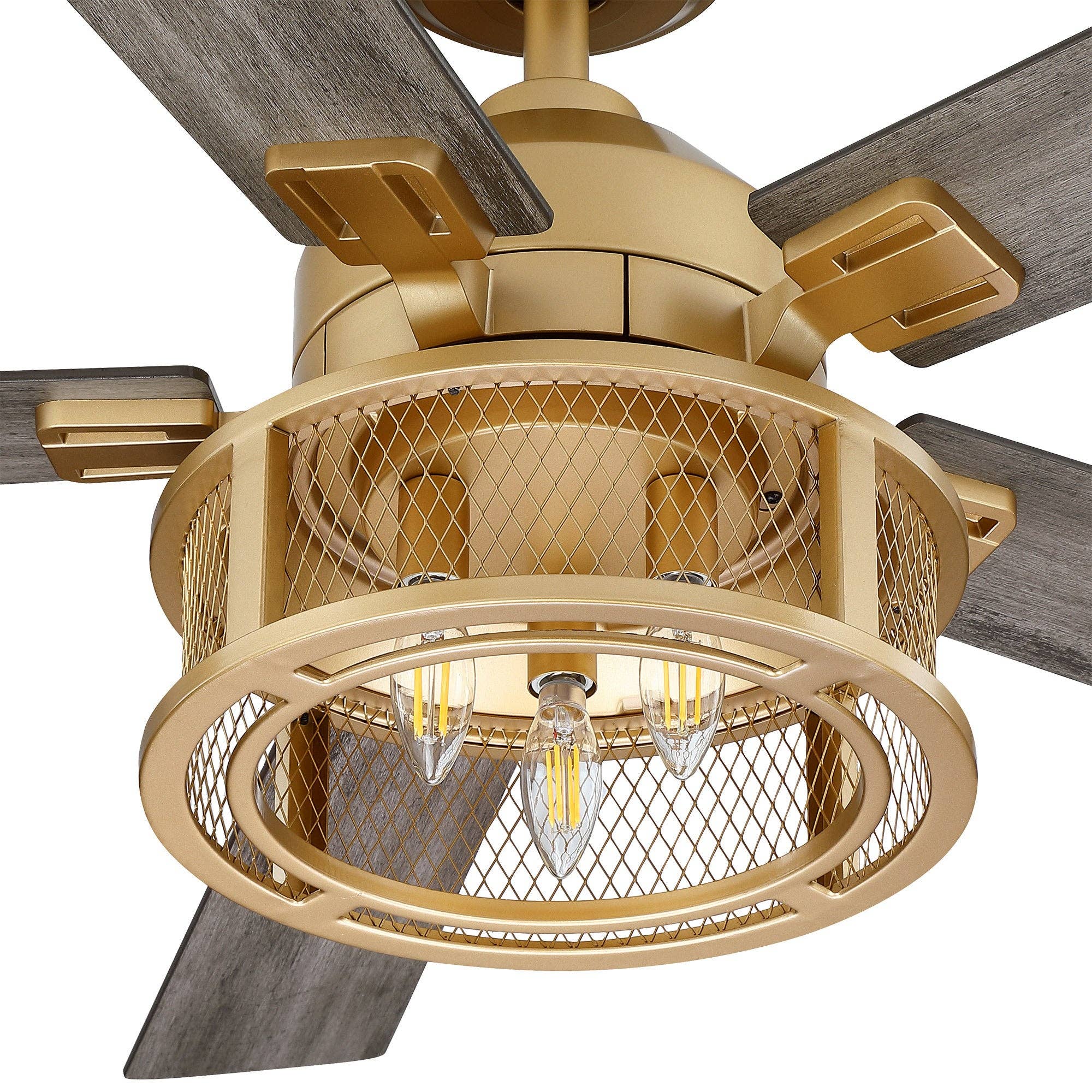 Brio Lighting - Wholesale Ceiling Fan - Ceiling Fan Farmhouse 52" Gold Reversible 5-Blade 3-Light7