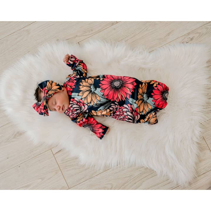 Adorable Sweetness - Wholesale Babygown Set - Baby - Infant Girls Sunflower Baby Gown and Bow Headband
