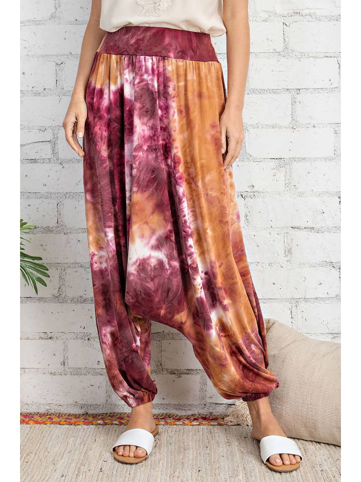 FSL Apparel - Wholesale Pants - Women's - SP6761 - TIE DYE PRINTED JERSEY CINCHED HAREM PANTS6