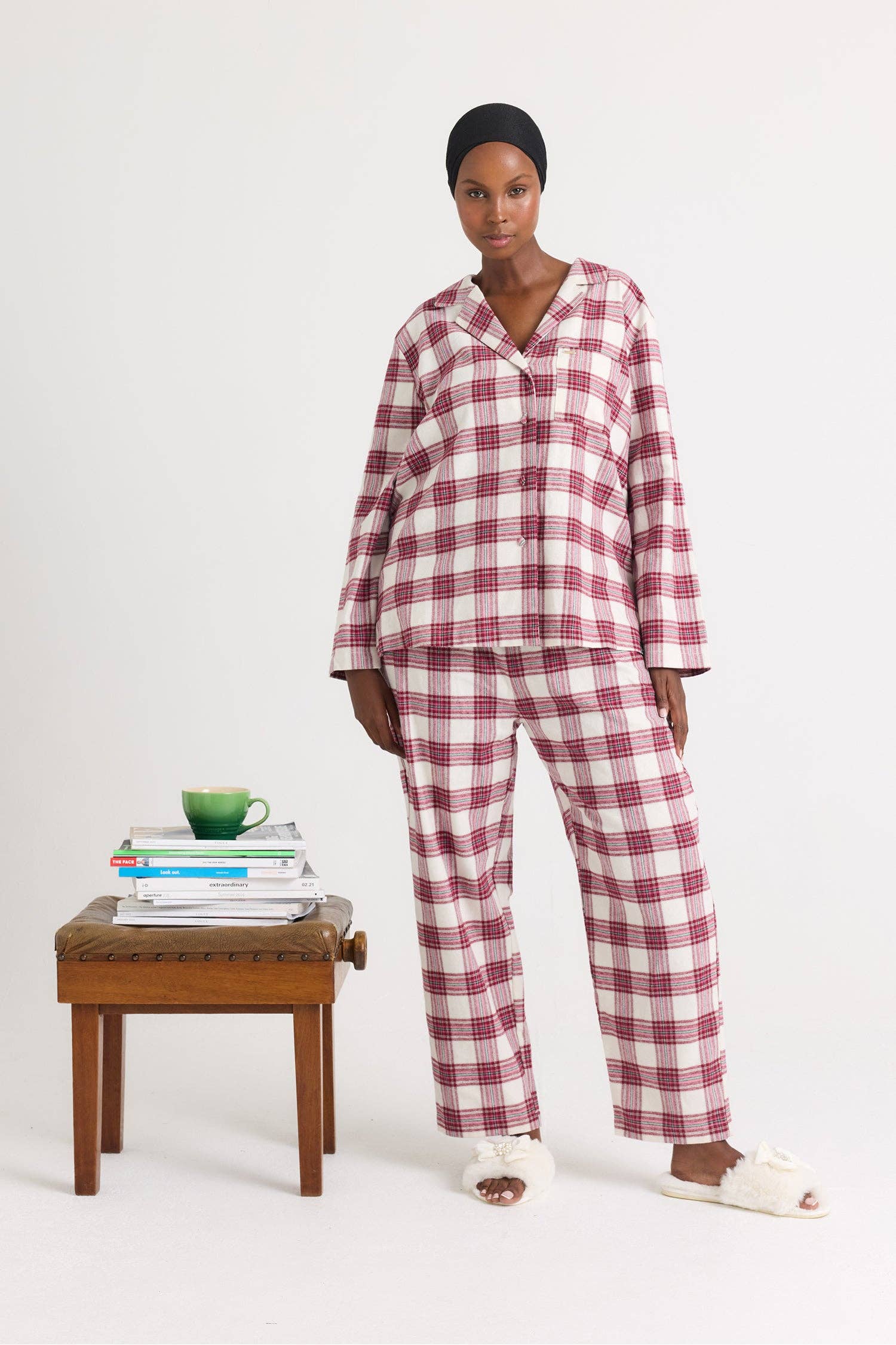 Plaid Long Pyjama Set in Stone for wholesale on Faire4
