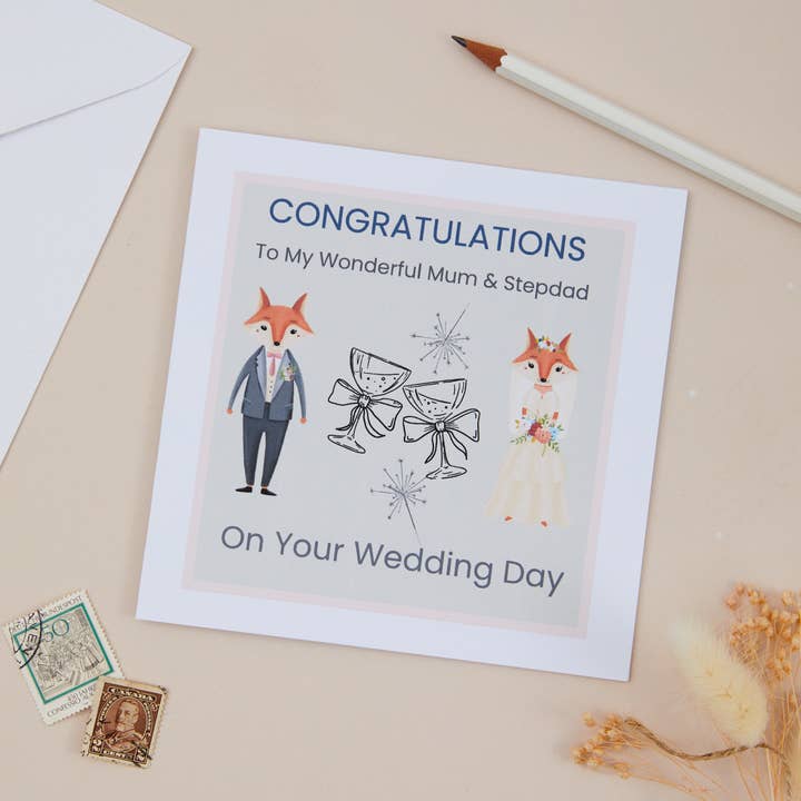 Mum And Stepdad Wedding Day Congratulations Card for wholesale by Susiedoesstationery