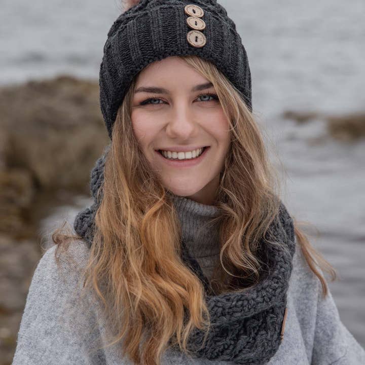 Aran Traditions - Wholesale Beanie - Women's - Aran Diamond Cable Button Hat4