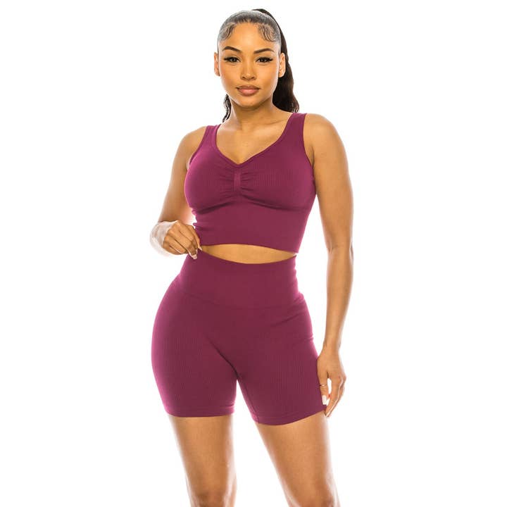 2PC Muscle Tank Sports Bra Highwaist Short Set for wholesale by To Star