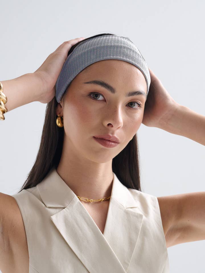 Solid Basic Ribbed Headband - Grey for wholesale by Angels Whisper Accessories