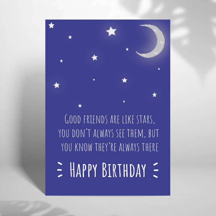Friends Are Like Stars 5x7 Birthday Card for wholesale by Laura Lonsdale