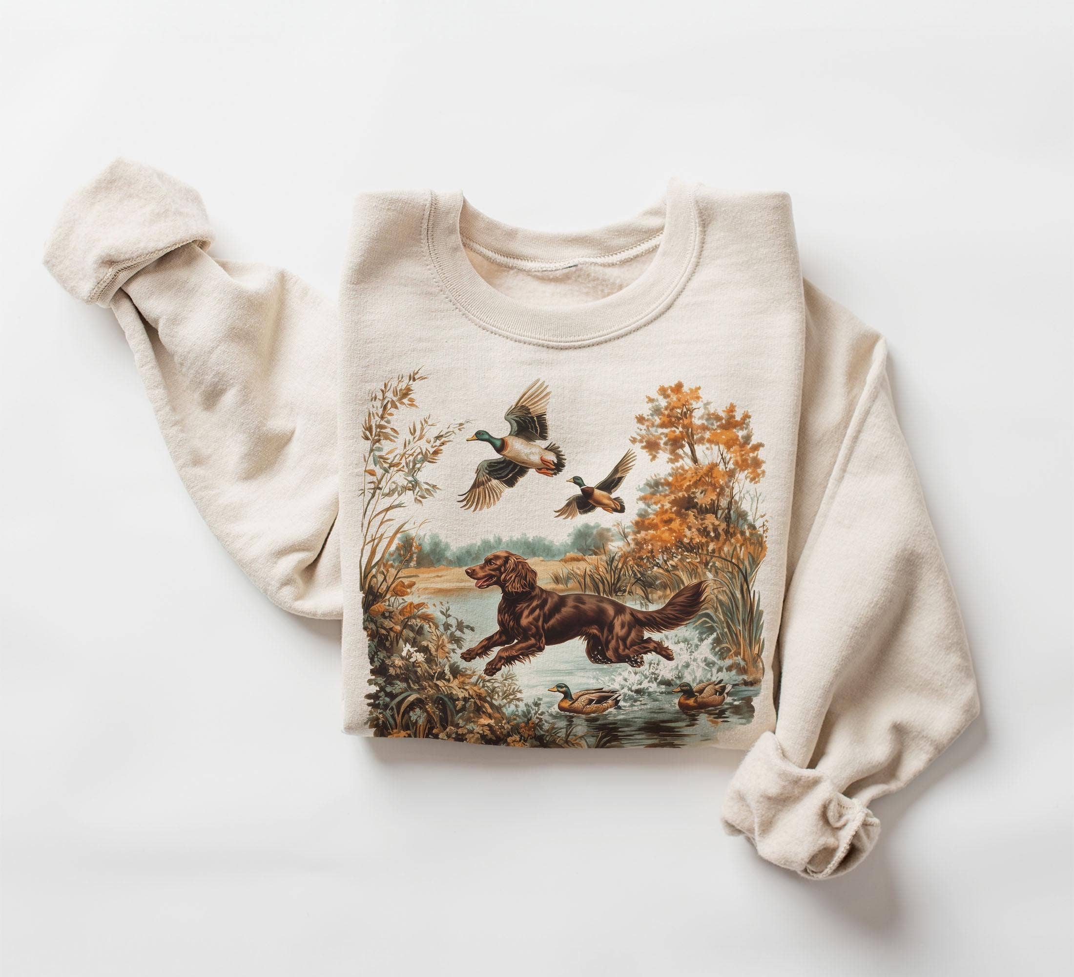 NVC Ecommerce LLC - Wholesale T-Shirt (Graphic) - Women's - Retro Boykin Spaniel Retrieving Mallard Ducks Sweater & Tee2