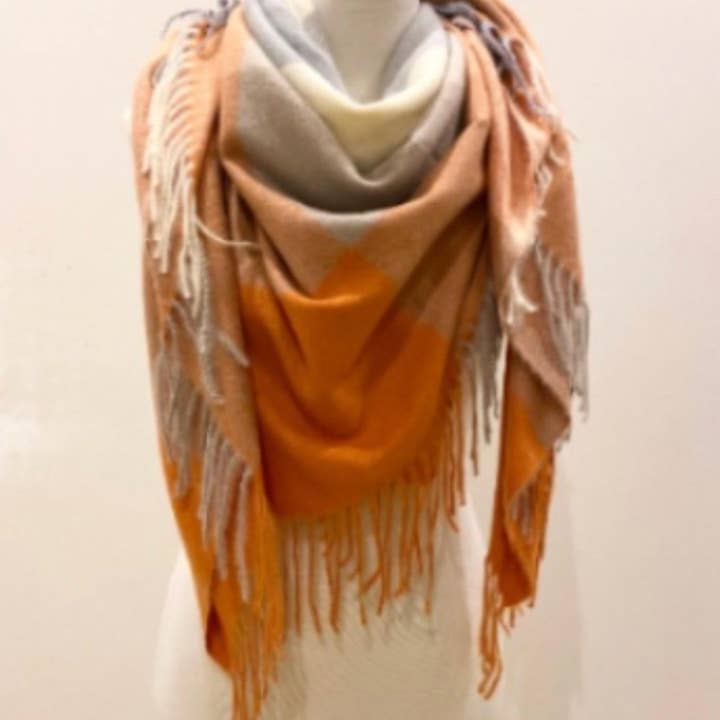 LINETA - Wholesale Sjaal - Dames - HG-35 Grote vierkante sjaal met ruitpatroon en lange franjes3