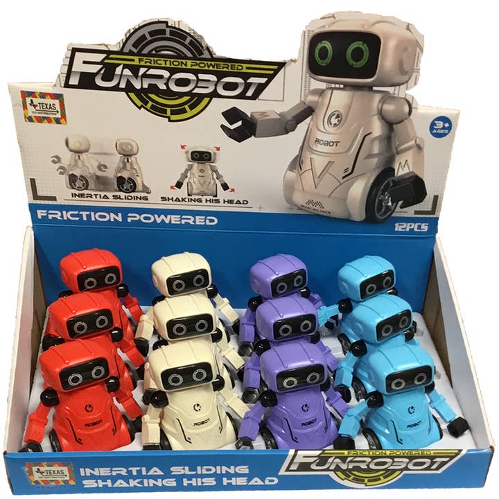 Friction Power Moving Robot Toys Display of 12 for wholesale by Texas Toy Distribution