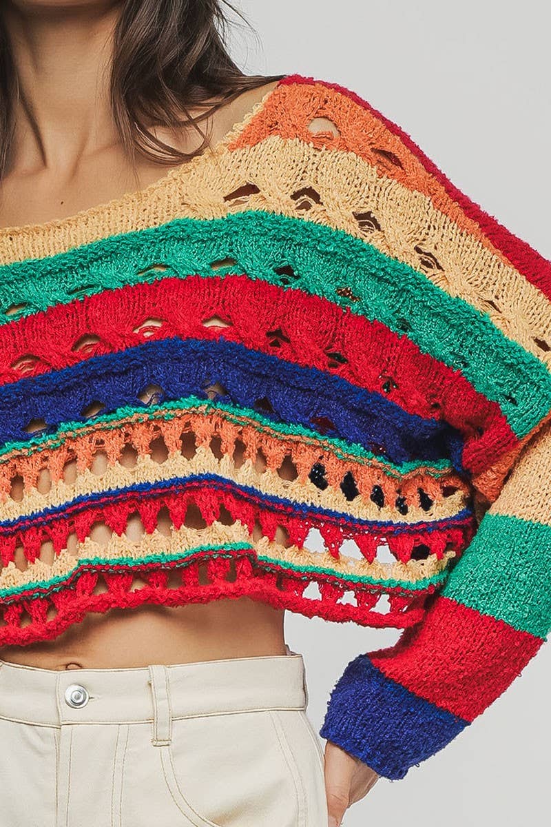 MULITI Pull court en crochet colorblock à nouer dans le dos en vente sur Faire10