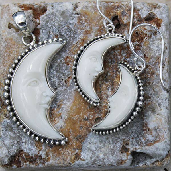 Goddess Design Studio - Wholesale Individual Charm/Pendant - Sterling Silver Moon Pendant, Hand Carved Bone1