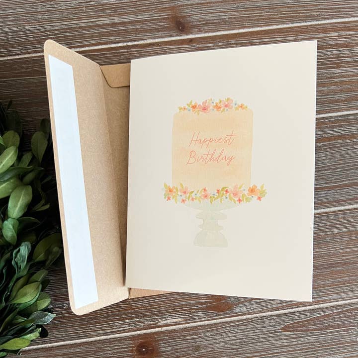 Jennifer Vaudo Art – Engroshandel Fødselsdagskort – Lykkeligste fødselsdag, kagekort, pastel, blankt lykønskningskort1