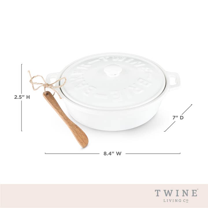 Twine - Wholesale Baking Dish - White Ceramic Brie Baker & Lid w/ Acacia Spreader