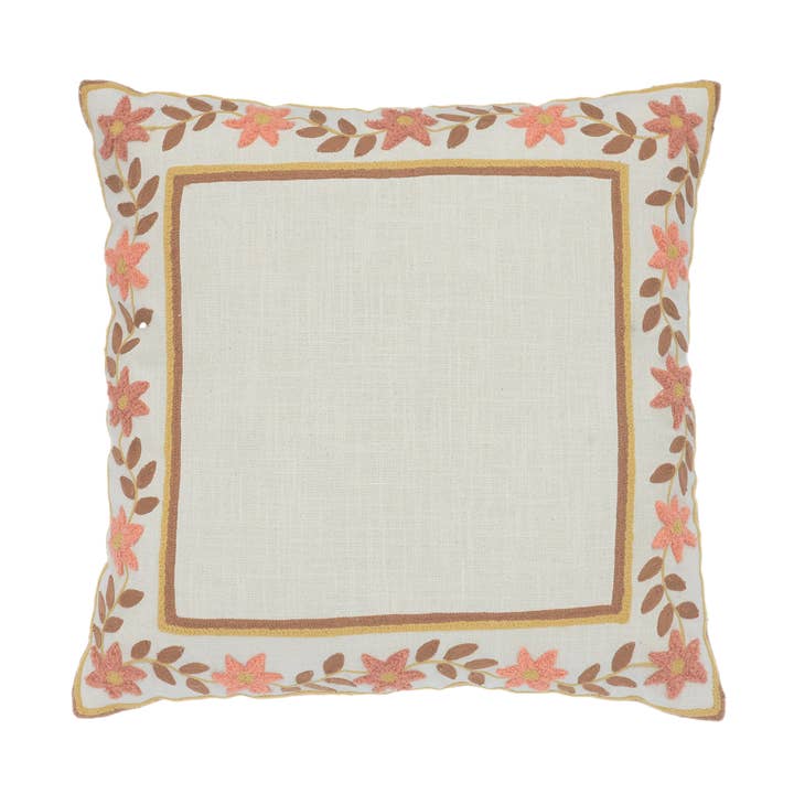 Urbane Hide – Crème Embroidered Floral Cushion Cover 45×45cm for wholesale by Urbane Hide