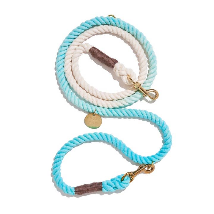 Robins Egg Blue Cotton Rope Dog Leash | Bolt Snaps, Adjustable for wholesale by Found My Animal