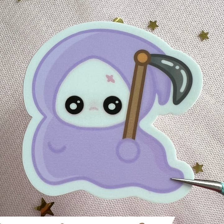 Cute Purple Grim Reaper Sticker for wholesale by Loveli Atelier